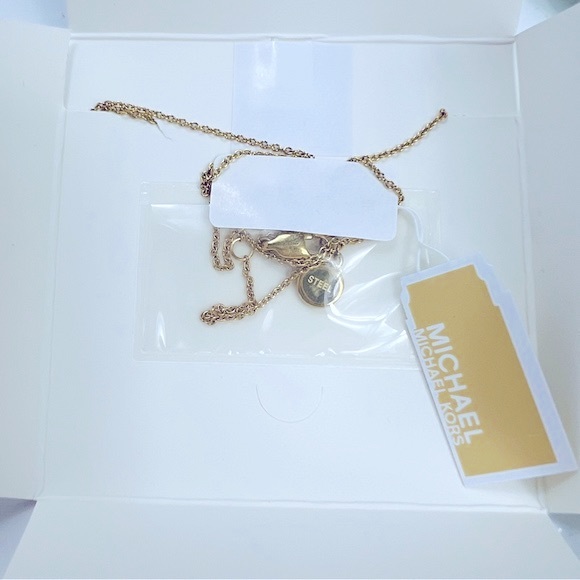 Michael Kors Gold Tone Logo Pendant With Rhinestone Accent Necklace NWT - Picture 8 of 10